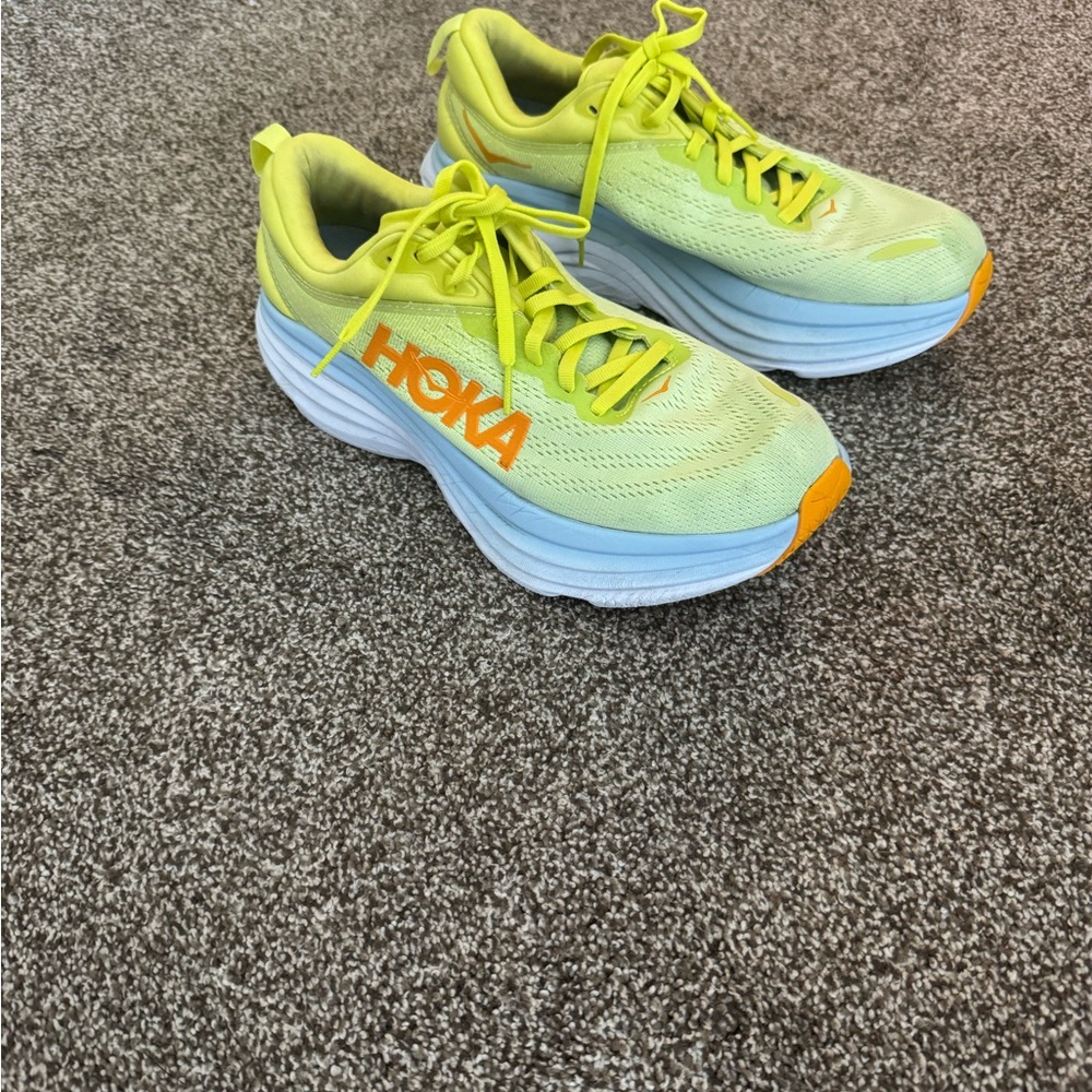Hoka M Bondi 8 men’s 9.5D Vibrant Yellow / Blue Running Shoes
